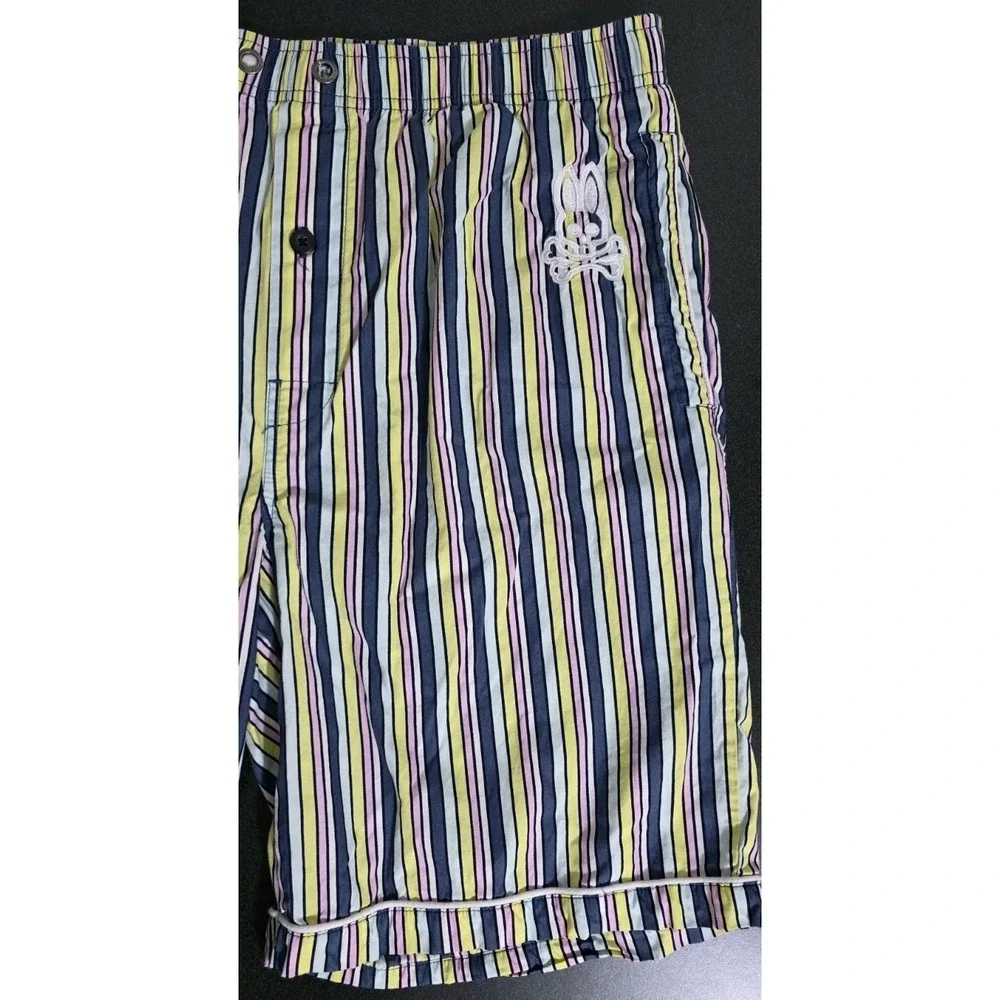 Psycho Bunny Men M‎ Adkins Multi Stripe Print Pajama Boxer Shorts Lounge EUC
